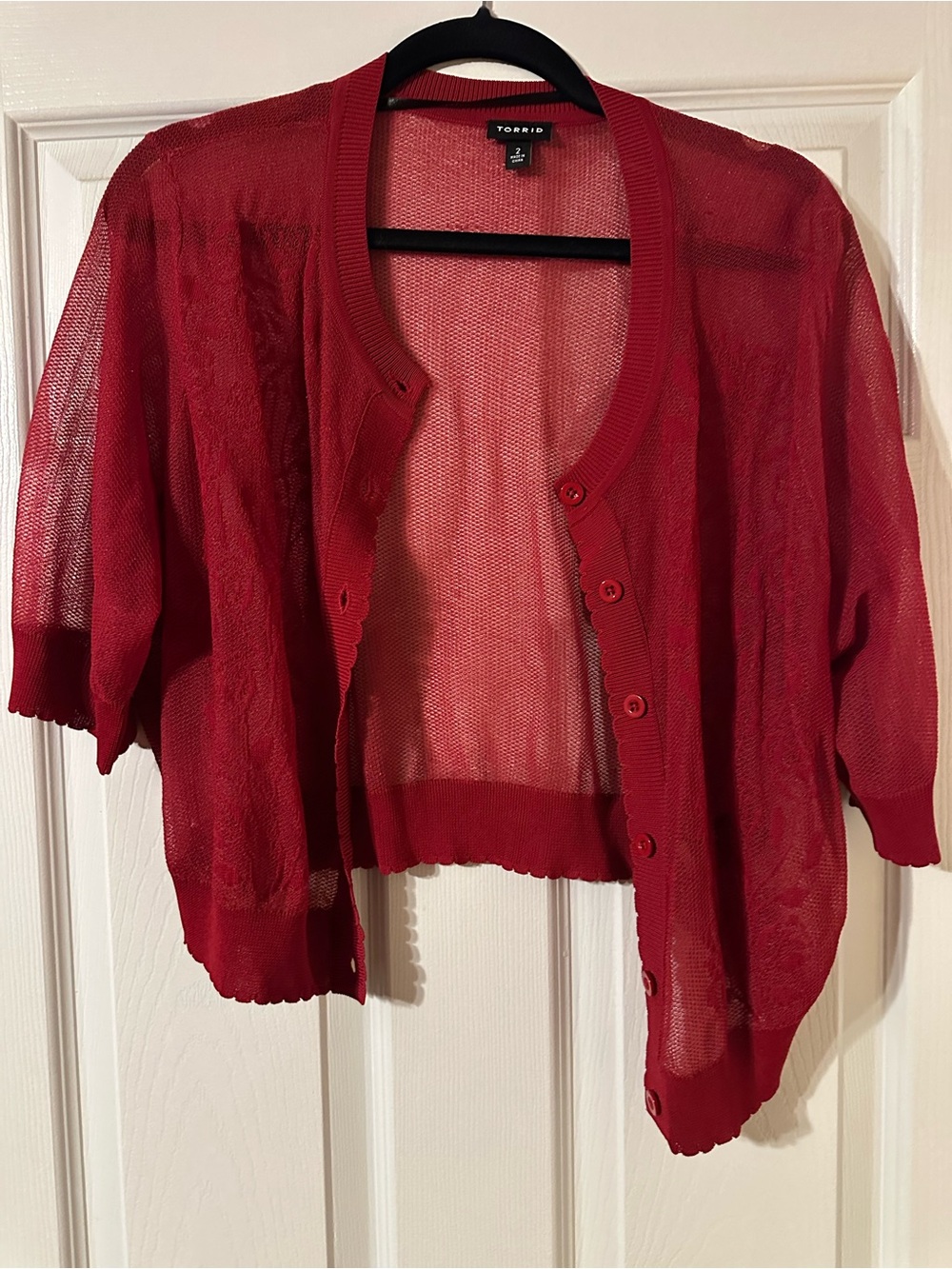 torrid Red Open-Weave Button Cardigan